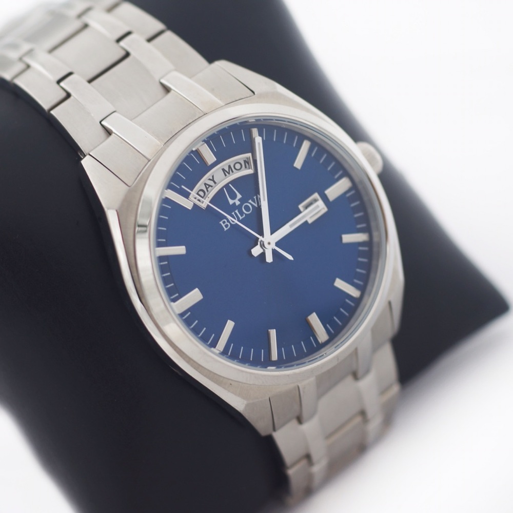 Bulova Men's Watch with Blue Dial and Silver Bracelet